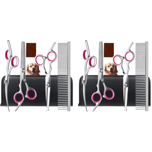 Qpets® Stainless Steel Professional Dog Grooming Shears Set Thinning Straight Curved and Comb for Long Short Hair Cat 8PCS Qpets® Stainless Steel Professional Dog Grooming Shears Set Thinning Straight Curved and Comb for Long Short Hair Cat 8PCS